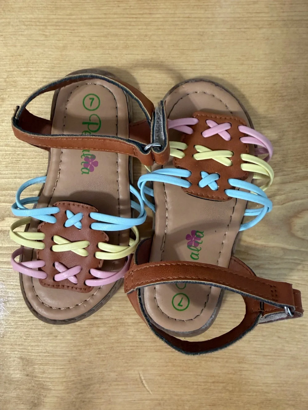 Girls' (sz:7) Brown Sandals with Pastel Straps